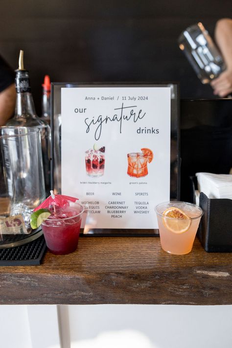 Signature drinks are more than just cocktails, they're a personalized touch that adds a fun unique twist to your event! 🍹🍸

Vendors:  
Photographer: @bushelpeckphoto 
Venue: @davisandgreyfarms 

#MobileBartender #MobileBar #Mixologist #CocktailCatering #WeddingBartender #CraftCocktails #EventBartender #BartenderForHire #PartyDrinks #Cocktails #smallbusiness #DFWBartending #DFWBartenders Self Serve Alcohol Bar Wedding, Wedding Specialty Cocktails, Wedding Alcohol Bar, Blackberry Margarita, Alcohol Bar, Specialty Cocktail, Self Serve, Event Table, Mobile Bar