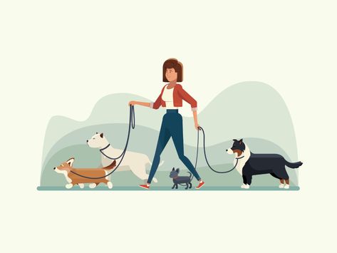 Dog Walker Aesthetic, Dog Walking Drawing, Dog Walker Illustration, Dog Walking Illustration, Dog Illustration Art, Dog Behaviorist, Dog Walking Services, Dog Wound, Dog Salon