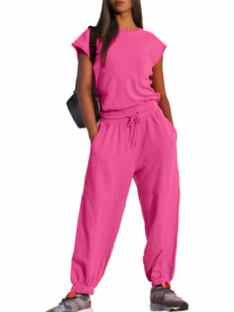 PRICES MAY VARY. 【Material】The One Piece Jumpsuits is made by 68%cotton+27%polyester+5%elastane. It's skin friendly and breathable, keep you cool and comfortable during sports and daily wear, perfect for summer wear. 【FEATURES】Breathable design, billowy legs in a soft terry fabrication, crew-neckline, short sleeve silhouette with dropped armholes, cinched waist with adjustable drawstring, pockets for hands, cinched bottom hemlines, cutout at back with a snap-button closure. 【Occasion】The casual Workout Onesie, Yoga Party, Sleeveless One Piece, Outfit Workout, Lounge Jumpsuit, Sleeve Silhouette, Jumpsuits Women, Loose Jumpsuit, Jumpsuit Outfit