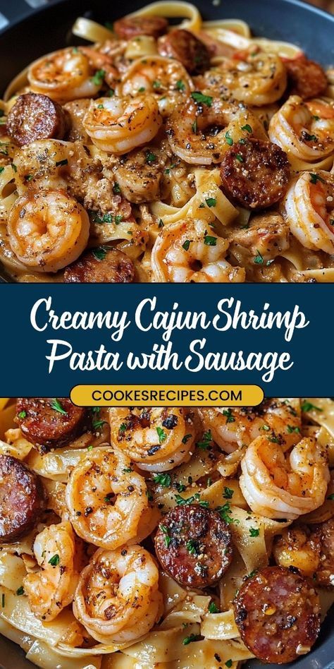 This Creamy Cajun Shrimp Pasta with Sausage is a flavorful, comforting dish that combines succulent shrimp, spicy andouille sausage, and a rich, creamy sauce. It's perfect for a hearty dinner that’s full of Cajun-inspired flavors. Cajun Shrimp Pasta With Sausage, Shrimp And Sausage Pasta, Creamy Cajun Shrimp, Blackberry Sangria, Jambalaya Pasta, Creamy Cajun Shrimp Pasta, Cajun Jambalaya, Creole Food, Pasta Shrimp