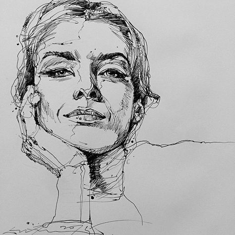 Stunning 15 min sketch! Artis Ballpen Sketch, Faces Sketch, Sketch Face, Face Diy, Illustration Kunst, Draw Faces, White Drawing, Drawing Faces, 인물 드로잉