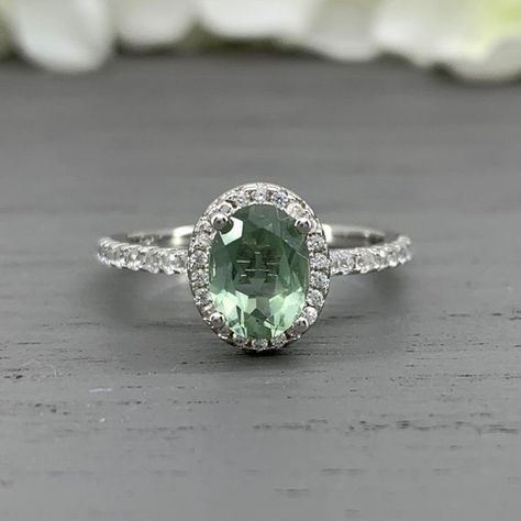 Oval Green Amethyst Art Deco Silver Simulated Diamond Engagement Promise Ring Sterling Silver Halo W Engagement Rings Green, Amethyst Wedding Band, Amethyst Art, Amethyst Wedding Rings, Rings Green, Amethyst Wedding, White Opal Ring, Art Deco Silver, Wedding Rings Halo