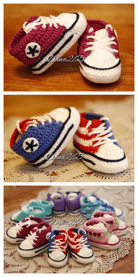 Converse Baby Sneakers Free Crochet Patterns + Video - DIY Magazine Crochet Baby Shoes Free Pattern, Crochet Baby Booties Free Pattern, Baby Shoes Diy Pattern, Crochet Converse, Converse Baby, Knit Baby Shoes, Baby Shoes Diy, Crochet Baby Booties Pattern, Crochet Baby Boots