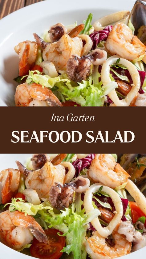 Ina Garten Seafood Salad Italian Seafood Salad Recipe, Ina Garten Shrimp, Italian Seafood Salad, Seafood Salad Recipe, Light Pasta Dishes, Squid Salad, Deviled Egg Potato Salad, Italian Seafood, Lettuce Recipes