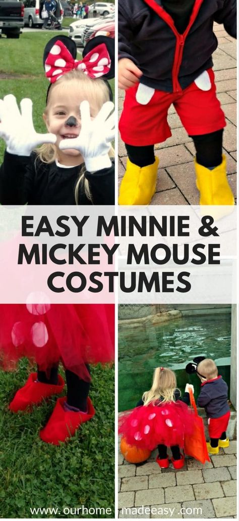 Mouse Halloween Costumes, Diy Mickey Mouse Costume, Mickey Mouse Halloween Costume, Mickey Costume, Minnie Mouse Halloween Costume, Minnie Costume, Sibling Halloween Costumes, Mickey Mouse Crafts, Imagination Play