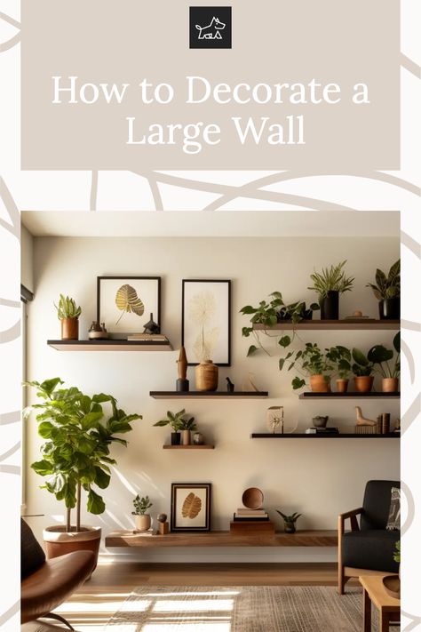 Get insights into creating a textured wall with wall hangings or tapestries. This pin provides suggestions for using fabric wall hangings, macramé pieces, or large tapestries to add warmth and texture to a large wall, offering a cozy and inviting ambiance to the space. Shelving Above Sofas, How To Style A Large Wall Living Rooms, Living Room Wall Plant Decor Ideas, Decorate Large Wall Behind Couch, Huge Blank Wall Ideas, What To Do With A Big Blank Wall, How To Fill A Big Wall Living Rooms, Living Room Big Wall Decor, Living Room Large Wall Decor Ideas