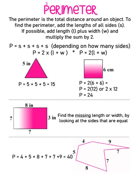 Perimeter ~ Anchor Chart * Jungle Academy Perimeter Anchor Chart, Find The Perimeter, Teaching Math Strategies, Channel Ideas, Math Charts, Learning Mathematics, Area And Perimeter, Math Tutorials, Study Flashcards