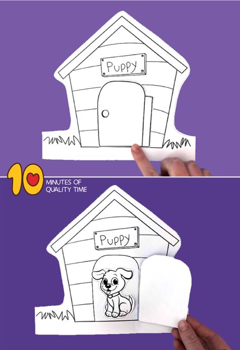 Puppy in Dog House - Printable Crafts for Kids Pet Animal Crafts For Preschoolers, Pets Craft For Preschoolers, Pet Crafts Kindergarten, Dog House Craft For Kids, Dog Craft For Preschool, Preschool Dog Craft, Pets Kindergarten Activities, Vet Crafts For Preschool, Dog Activities Preschool