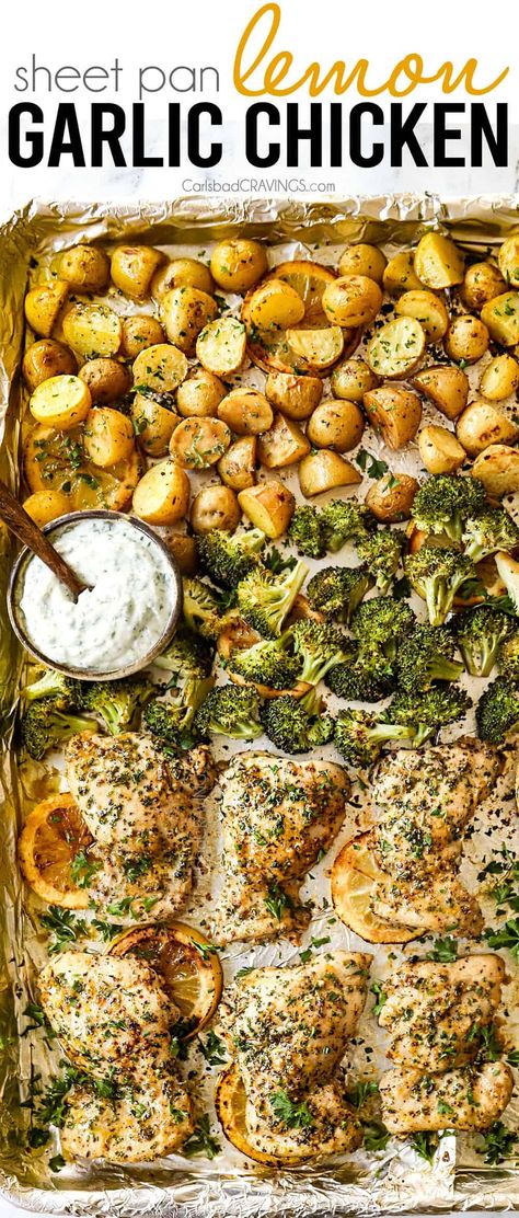 Lemon Garlic Chicken Thighs, Chicken Sheet Pan, Potatoes Broccoli, Sheet Pan Dinners Recipes, Lemon Garlic Chicken, Easy Healthy Meal Prep, Health Dinner, Chicken Potatoes, Health Dinner Recipes