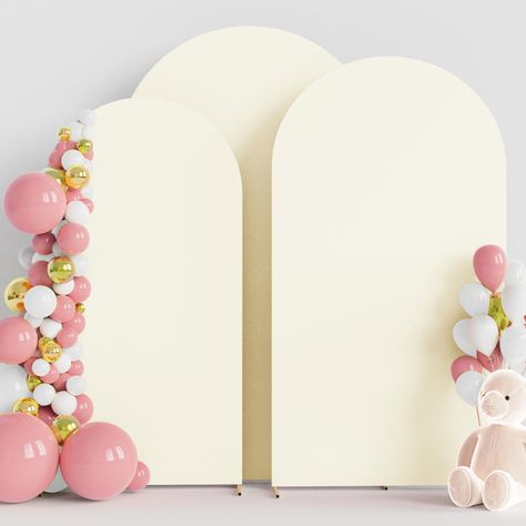 PRICES MAY VARY. 【Arch Covers Package】3 Piece wedding arch cover (Arch stand Not included). Material: Spandex. Color: Ivory. Size: 7.2 x 4ft (HxW) / 6.6x3.3ft (HxW) / 6x2.6ft (HxW). Decorate your party backdrop with our wedding arch covers to create an epic background for your celebration. 【Quality Material】The wedding arch backdrop stand cover is made of elastic spandex material, smooth touching and not easy to wrinkle. Chiara arch backdrop stand covers with light weight, can be easy to clean a Chiara Arch, Banquet Decor, Portable Backdrop, Backdrop Stands, Wooden Backdrops, Hello Kitty Birthday Party, Banquet Decorations, Party Setup, Arch Backdrop