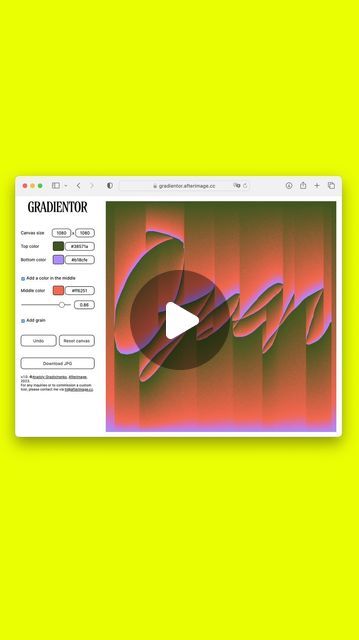 Afterimage on Instagram: "Gradientor is out! The last annoying bugs were defeated and now Gradientor is open to everybody! It is a free-to-use tool for drawing with gradients in a little bit silly way :) Hope you will like it like I do! Draw, adjust and save results as JPGs up to 4k. Tag @afterimage.cc or use #gradientor hashtag, when you publish the results!   gradientor.afterimage.cc  Next features to come — SVG import and animation export! Stay tuned!   Cheers, Anatoly  #creativecoding #webtools #customtools #gradient #p5js #webgl #generativeart" Gradient Animation, Web Tools, Used Tools, Generative Art, Then And Now, Stay Tuned, And Now, Bugs, Coding