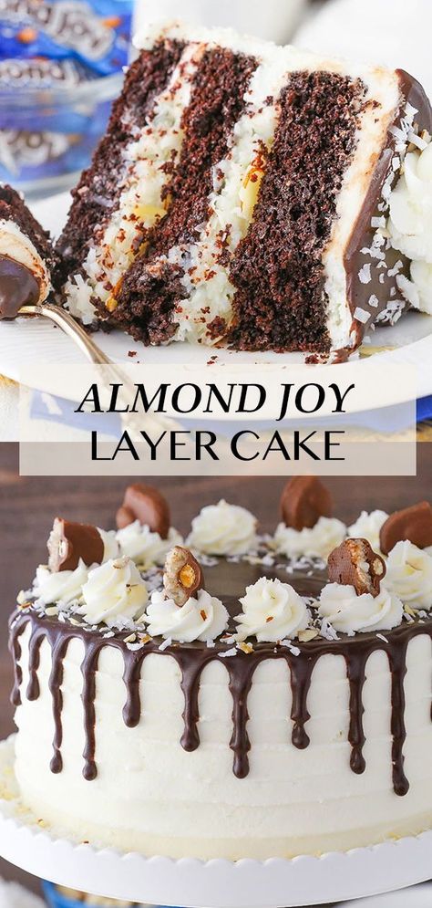 Coconut Almond Cake, Almond Joy Cake, Cake Recipe From Scratch, Coconut Filling, Almond Cake Recipe, Coconut Desserts, Almond Joy, Almond Cake, Moist Chocolate Cake