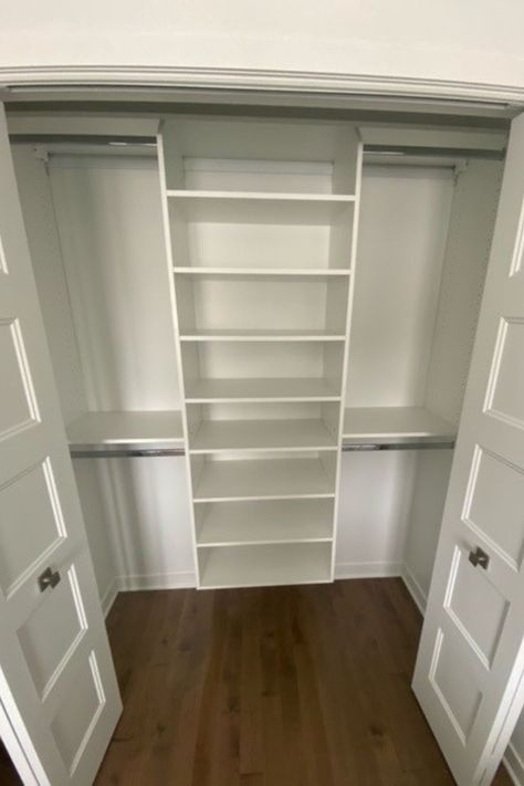 Walk In Hall Closet, Walk In Entry Closet, Entrance Closet Organization, Bedroom Closet Organization Ideas, Small Closet Makeover, Closet Redo, Room Organization Bedroom, House Makeovers, Closet Design Layout