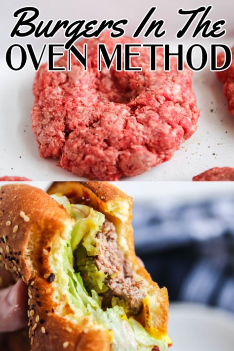 Here is how to make burgers in the oven for a simple no fuss dinner idea. Plus I share a simple trick to keep your burgers from shrinking as they bake. Oven baked burgers are juicy, flavorful, and can easily be served as a burger or cheeseburger! Easy Burgers In The Oven, Burgers In The Oven Easy Recipes, Making Hamburgers In The Oven, Homemade Hamburgers In Oven, Oven Cave Burgers, Oven Broiled Burgers, Broiling Hamburgers In Oven, Oven Baked Hamburgers And Onions, Burger Oven Baked