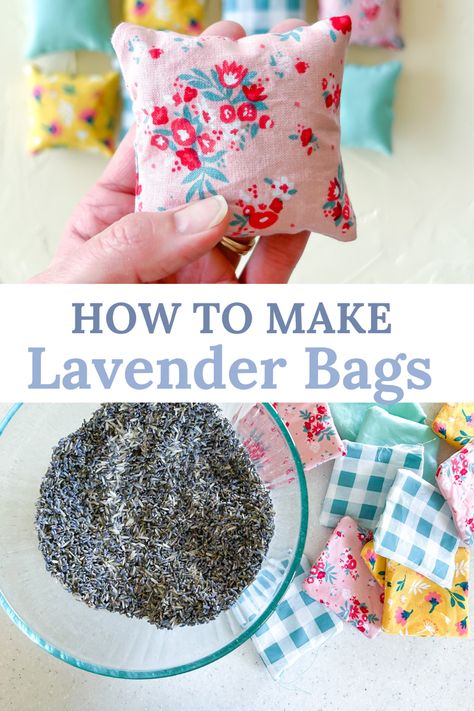 Photo of Lavender Sachets showing how to make diy lavender bags Diy Lavender Satchels, Lavendar Drawer Sachet, Lavender Pouches Handmade, Homemade Sachet Bags, How To Make Sachets Bags, Diy Lavender Sachet Bags, Lavender Pillows Diy, Scent Sachet Diy, Diy Lavender Sachet