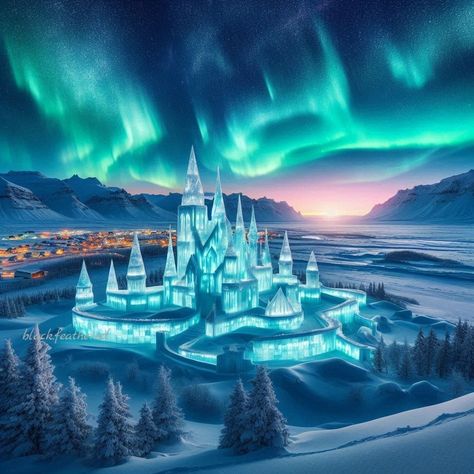 a castle made of ice ❄🧊🏰 #frozencastle #castlefrozen for 2 challenges: Northern lights, @ai_creations_24 's #JUNEAICREATIONS Fantasy, @minniesmetalheads 's #AIARTJuneJamboree #aiart #aiartwork #aigeneratedimage #bingimagecreator #ainorthernlights #aifrozen Fantasy Ice Castle, Frozen Castle, Ice Fantasy, Ice Castle, Ice Castles, Dreamy Artwork, Fantasy Castle, A Castle, June 15