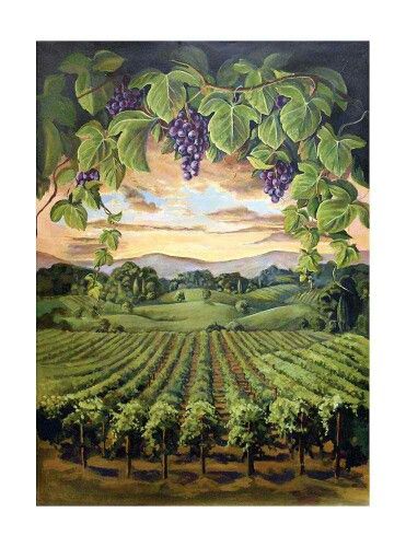 Vineyard Vineyard Drawing, Hand Painting Hair, Vineyard Wedding Centerpieces, Vineyard Vines Outfits, Vineyard Painting, Vineyard Decor, Vineyard Engagement Photos, Vineyard Outfit, Hand Painted Mural