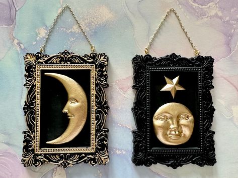 Vintage Celestial Crescent Moon Frame Mini Wall Hangers Man in the Moon Vintage Style Art Gold or Silver Whimsical Decor - Etsy The Moon Vintage, Moon Frame, Storage Entryway, Vintage Celestial, Kitchen Hutch, Liquor Bar, Moon Vintage, Man In The Moon, Vintage Style Art