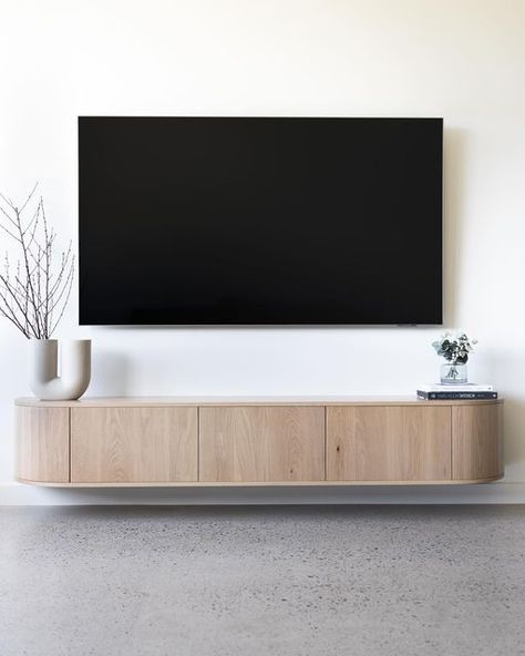 Credenza Under Wall Mounted Tv, Floating Credenza Under Tv, Tv Mounted On The Wall In Living Room, Hallway Buffet, Floating Shelf Tv Wall, Floating Credenza, Floating Shelves Tv Wall, Tv On Wall, Wall Mounted Tv Console