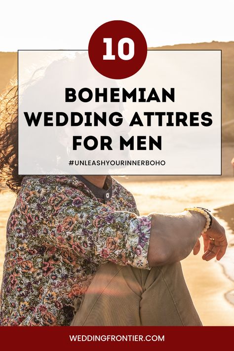 Unleash the inner boho in you with 10 distinctive Bohemian Wedding Outfits for Men! Explore a wardrobe that’s rich in colors, textures, and styles, each piece designed to make a statement of freedom, art, and celebration at any bohemian-themed wedding event. Immerse in style that’s as free and joyful as the celebration of love itself! #InnerBoho #BohemianOutfits #WeddingFlair #BohoWedding #MaleGuestOutfit #WeddingAttireMen #BohemianAttire Boho Attire For Men, Bohemian Theme Outfit, Boho Wedding Men, Boho Outfits Men, Bohemian Wedding Attire, Bohemian Wedding Groom, Bohemian Outfit Men, Wedding Outfits For Men, Bohemian Attire