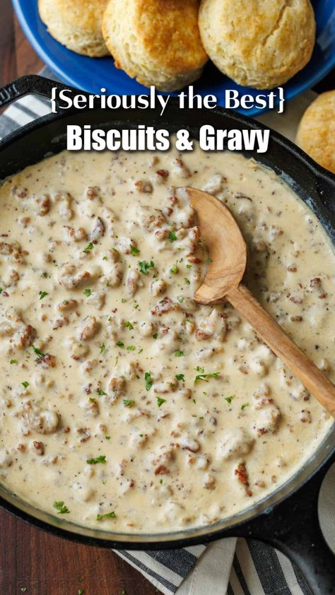 Our easy homemade Biscuits and Gravy Recipe is true to the classic Southern breakfast of creamy sausage gravy over flaky, buttery biscuits. It’s simple to make and so satisfying. Homemade Biscuits And Gravy, Easy Biscuits And Gravy, Biscuits And Gravy Recipe, Homemade Gravy For Biscuits, Best Biscuits And Gravy, Easy Gravy Recipe, Easy Homemade Biscuits, Sausage Gravy And Biscuits, Sausage Gravy Recipe