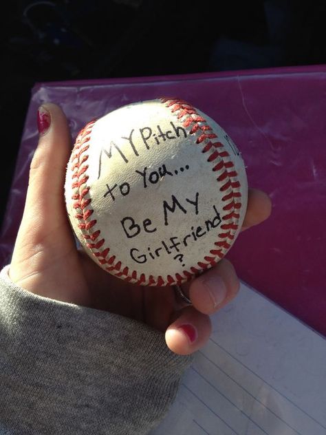 If you're a baseball player, this is the cutest way to ask your girl out |  Cute ways to ask a girl out | Pinterest | Girls out, The o'jays and Love  this Girlfriend Proposal, Baseball Boyfriend, Be My Girlfriend, Baseball Couples, Girlfriend Ideas, Will You Be My Girlfriend, Cute Prom Proposals, Asking Someone Out, Baseball Girlfriend