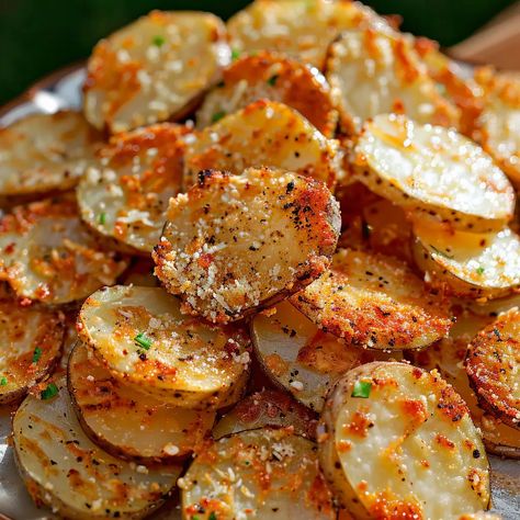 CRISPY CRUNCHY PARMESAN POTATOES Crispy Crunchy Parmesan Potatoes, Crunchy Parmesan Potatoes, Crispy Parmesan Potatoes, Garlic Parmesan Potatoes, Herb Roasted Potatoes, Parmesan Potatoes, Potato Recipes Side Dishes, Food Therapy, Crispy Potatoes