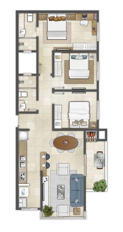 Narrow House Designs, Narrow House Plans, 3d House Plans, House Floor Design, Small House Floor Plans, Building Plans House, Apartment Floor Plans, Home Design Floor Plans, Narrow House