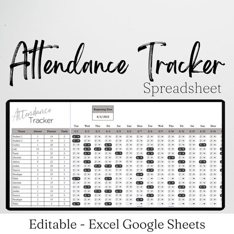 Attendance Tracker Excel Log School Class Template, Attendance Sheet, Attendance Tracker for Google Sheets, Attendance Record, Attendance Class Template, Attendance Tracker, Planner Sizes, Attendance Sheet, Cheer Practice, Preschool Homeschool, Classic Happy Planner, Excel Spreadsheets, School Class