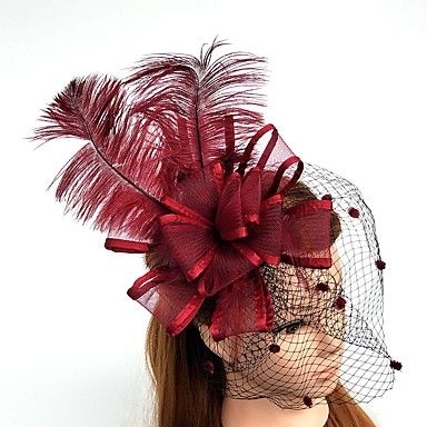 Women's+Feather+/+Tulle+/+Chiffon+Headpiece-Wedding+/+Special+Occasion+Fascinators+1+Piece+–+USD+$+8.99 Birdcage Veils, Headband Diy, Red Fascinator, Horse Wedding, Veil Headpiece, Derby Hats Fascinators, Horse Race, Birdcage Veil, Wedding Cups