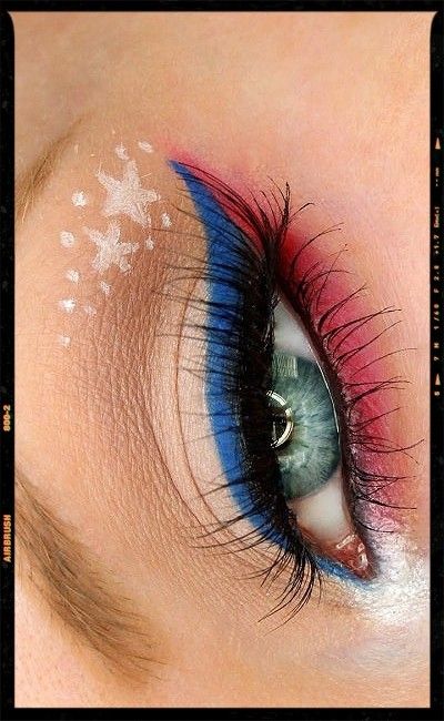 Makeup Patriotic Makeup Eye, Red White And Blue Makeup, White And Blue Makeup, Patriotic Makeup, July Makeup, 4th Of July Makeup, Usa Makeup, Blue Makeup Looks, Cute Eye Makeup