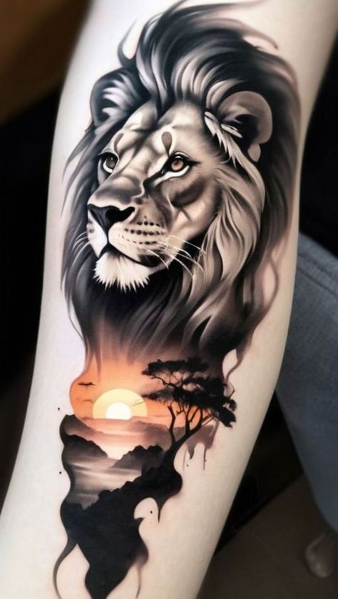 #BEAUTY, #RELATIONSHIPS #Fashion #Animals #Outfits #Winter Outfits #Animals# Lion Tattoo Design Forearm, Lion Tattoo Design Stencil, Loin Tattoos Design, Leones Tattoo, Sunset Tattoo Design, African Warrior Tattoos, Leon Tattoo, Lion Forearm Tattoos, First Tattoo Ideas