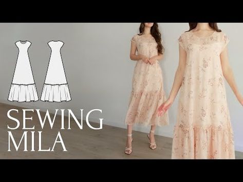 (136) DIY Long Chiffon Dress with Tiered Ruffle Skirt + Sewing Pattern - YouTube Making A Dress, Long Chiffon Dress, Skirt Sewing Pattern, Skirt Sewing, Tiered Ruffle Skirt, Chiffon Dress Long, Skirt Patterns Sewing, Sewing Skirts, Diy Easy