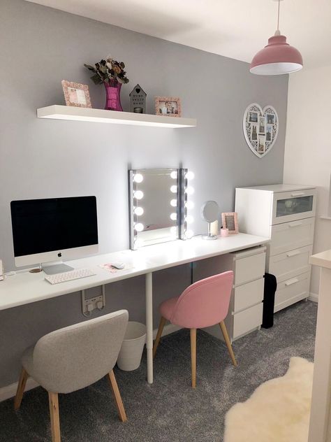 Makeup room/office ❤️ #ikeafurniture #diyhomedecor #homedecor #bedroom Bathroom Picture, Makeup Room Decor, Dekorasi Kamar Tidur, Study Room Decor, Bilik Tidur, Remodel Kitchen, Teen Bedroom Decor, Makeup Room, Room Design Bedroom