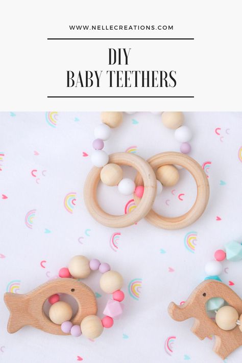 Diy Silicone Teether Tutorial, Diy Silicone Teether, Diy Silicone Bead Pacifier Clip, Diy Teethers For Baby, Diy Pacifier Clip Tutorial, Diy Baby Toys Newborn, Pacifier Diy, Diy Teethers, Wooden Baby Teether