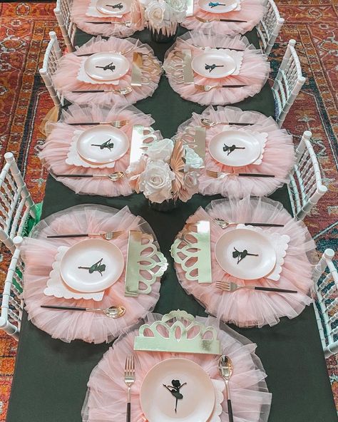 Tutus Birthday Party Ideas, Ballerina Birthday Theme Decorations, Ballerina Two Year Old Party, Ballerina 1st Birthday Party Ideas, Tutu Tea Party, Tutus And Tiaras Birthday Party, Ballerina 4th Birthday Party, Princess Party Table Setting, Ballerina Tea Party Birthday