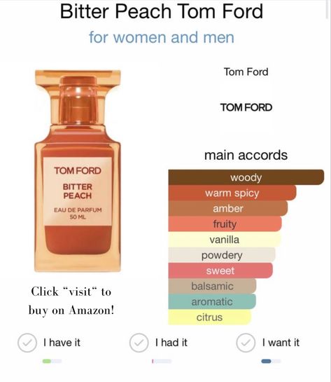 Tom Ford Perfume Bitter Peach, Tom Ford Peach Perfume, How To Smell Like Peaches, Perfume Recommendation, Amber Parfum, Peach Perfume, Tom Ford Bitter Peach, Peach Fragrance, Tom Ford Women