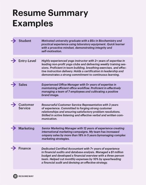 20+ Resume Summary Examples for 2024 [+How-to Guide] | Resumeway Professional Summary For Resume, Professional Summary, Resume Summary Examples, Good Resume, Resume Profile, Unique Resume, Resume Objective Examples, Personal Reflection, Resume Summary