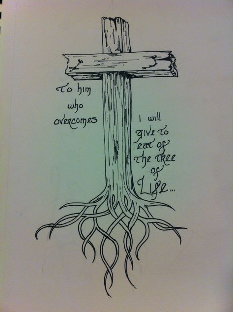 Tree Of Life Christian, Cross And Tree Tattoo, Christian Tree Of Life Tattoo, Cross With Roots Tattoo, Cross Tree Tattoo, Christian Tree Tattoo, Godly Tattoos Men, Wooden Cross Drawing, Easter Tattoo Ideas