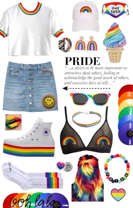 Pride Month Outfit Ideas Festival, Women’s Pride Outfit, Pride Outfit Inspiration, Fem Pride Outfits, Matching Pride Outfits, Womens Pride Outfits, Lgbtq Pride Outfit Ideas, Disney Pride Outfit, Pride Clothing Ideas