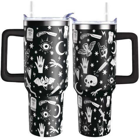 PRICES MAY VARY. 【UNIQUE PATTERN】| Our Products Come In A Variety Of Different Patterns, Which Use A mature Coloring Process, Which Guarantee The Beauty Of The Product,Elegant And Durable.Suitable For Graduation Gift, Birthday Gift, Holiday Gift, Mother's Day Gift, Father's Day Gift Christmas Gift, Thanksgiving Day gift,Halloween Gifts. 【HIGH QUALITY INSULATED CUP】|40oz Tumbler With Handle Is Made Of High-Quality 18/8 Food-Grade Stainless Steel, No Matter What Season You'Re In, You'Ll Be Able To Goth Design, Horror Tumbler, Gothic Theme, Witch Coffee, Coloring Process, Halloween Travel, Gothic Themes, Travel Coffee Cup, Halloween Cups