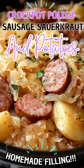 Sauerkraut Kielbasa Recipes, Crockpot Polish Sausage Recipes, Crockpot Saurkraut Recipes, Crockpot Sauerkraut And Kielbasa, Sauerkraut And Kielbasa Crockpot, Polish Sausage Crescent Rolls, Sauerkraut And Potatoes Recipes, Sausage And Sauerkraut Recipes Crockpot, Sauerkraut And Sausage Crockpot