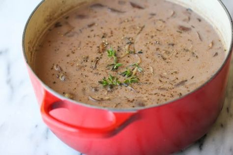 Homemade Cream of Mushroom Soup - The creamiest mushroom soup that tastes like the canned stuff but it's healthier, creamier and tastier! Homemade Cream Of Mushroom Soup, Homemade Cream Of Mushroom, Wild Mushroom Soup, Creamy Mushroom Soup, Mushroom Soup Recipes, Cream Of Mushroom Soup, Cream Of Mushroom, Savory Soups, Soup And Sandwich