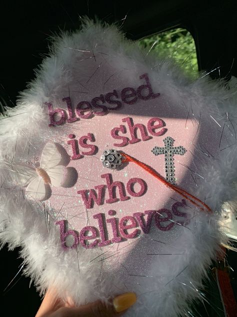 Graduation Cap Ideas, Graduation Cap Decoration Diy, High School Graduation Cap, College Graduation Cap Decoration, Grad Cap Designs, Christian Quotes Wallpaper, Diy Graduation Cap, Diy Graduation, Blessed Is She