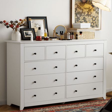 Trendy Dresser Decor, Best Nursery Dresser, Large White Dresser, Small Room Dresser Ideas, Dresser Ideas Bedroom, Top Of Dresser Decor, White Bedroom Furniture Sets, Dresser Top Decor, Cute Dresser