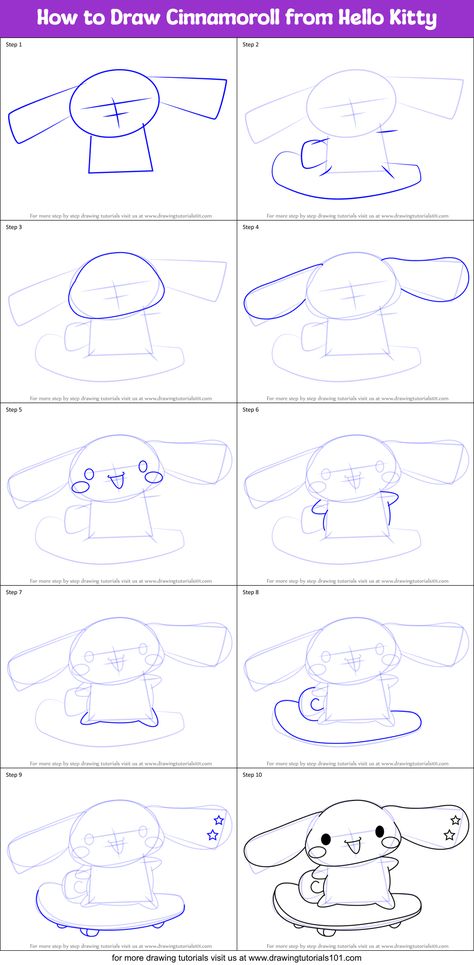 How to Draw Cinnamoroll from Hello Kitty (Hello Kitty) Step by Step | DrawingTutorials101.com Cinnamoroll Drawing, Hello Kitty Step By Step, Learn Drawing, Cute Penguins, Learn To Draw, Cute Drawings, To Draw, Step By Step, Hello Kitty