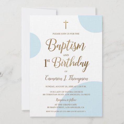 $ 3.75 | Blue Gold Baby Boy Baptism 1st Birthday Invitation - baptism invitation, first birthday, blue, baby boy baptism, christian, gold cross, script, 1st birthday invitation, religious, joint celebration Baby Boy 1st Birthday Party, Baby Boy Baptism, 2nd Birthday Invitations, 1st Birthday Invitation, Joyous Celebration, Baptism Invitation, Baby Boy 1st Birthday, Boy Baptism, Baby Birthday Party