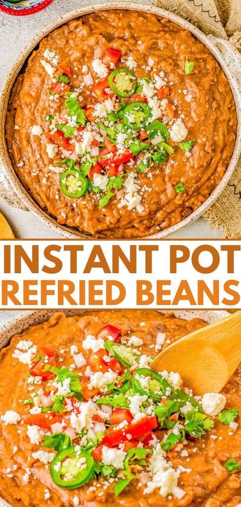 Instant Pot Refried Beans - Averie Cooks Pressure Cooker Refried Beans, Best Refried Beans, Instant Pot Refried Beans, Make Refried Beans, Homemade Refried Beans, Refried Beans Recipe, Averie Cooks, Dried Beans, Taco Bell