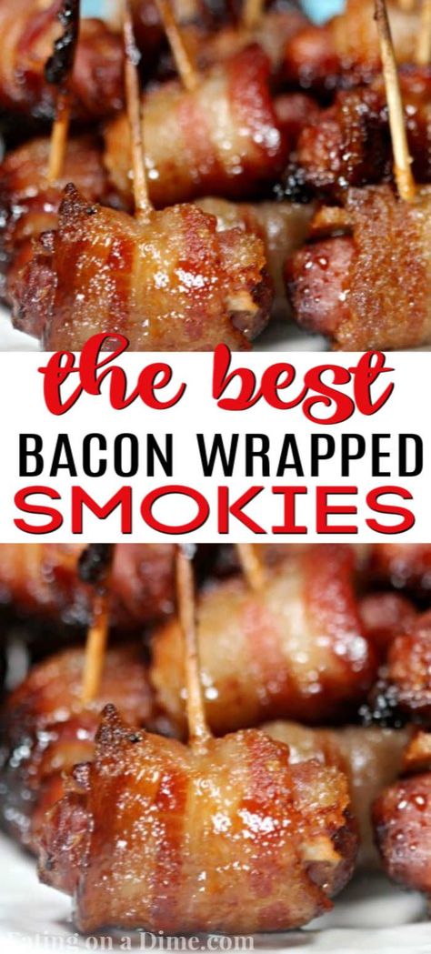 Appetizers Crockpot, Healthy Football, Bacon Wrapped Recipes, Wrapped Smokies, Little Smokies Recipes, Smokies Recipe, Bacon Wrapped Smokies, Little Smokies, Football Appetizers