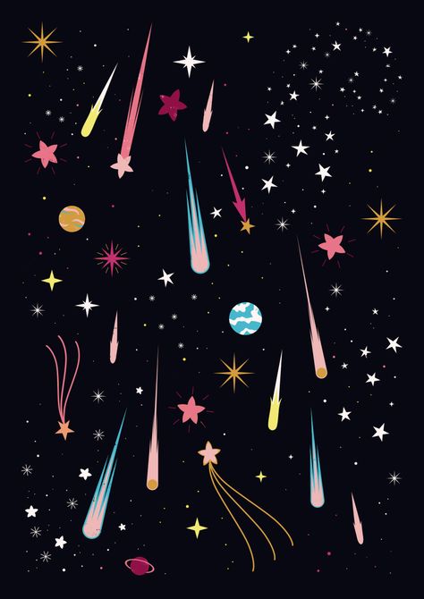 Space Stars Illustration, Meteor Shower Illustration, Star Pattern Illustration, Meteor Illustration, Comet Illustration, Comet Art, Carly Watts, Universe Illustration, Space And Stars